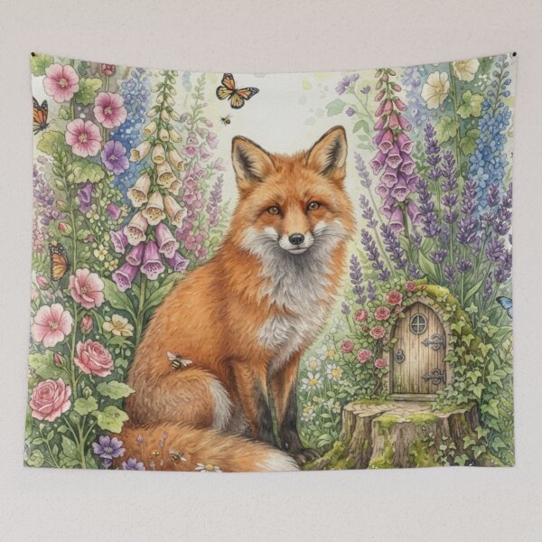 Item preview, Fox in Fairy Garden Watercolor Cottagecore Woodland Art designed and sold by CalmCapy Co.