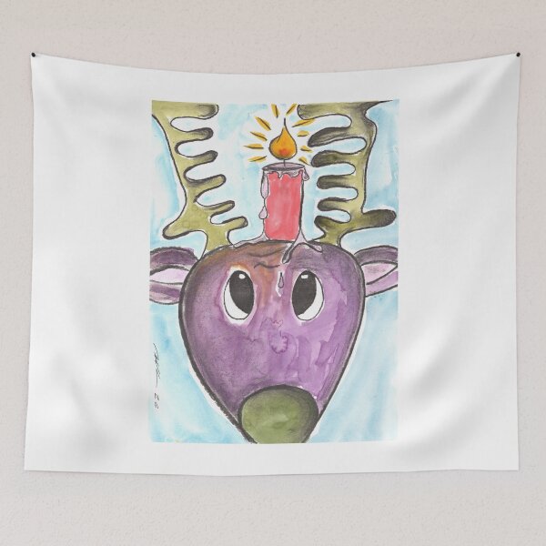 Item preview, Reindeer Rudolph with Candle, Green Nose, Charcoal & Watercolour designed and sold by Anke‘s Bazaar.