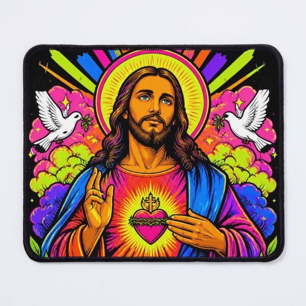 Item preview, Psychedelic Neon Sacred Heart Jesus Pop Art designed and sold by Skyrocketz.