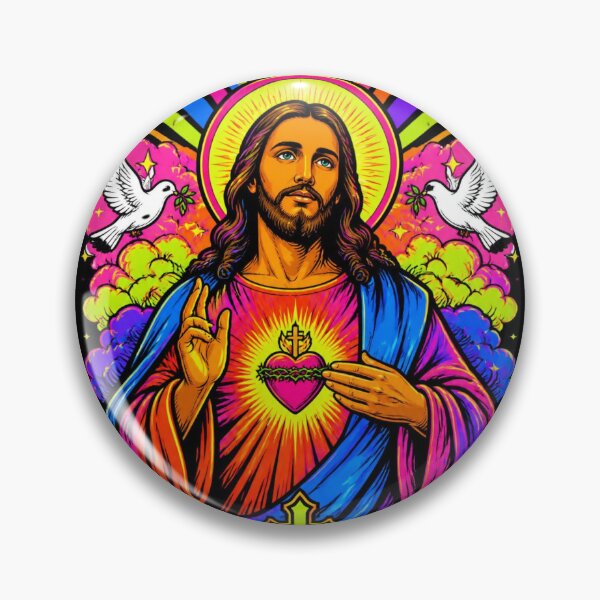 Item preview, Psychedelic Neon Sacred Heart Jesus Pop Art designed and sold by Skyrocketz.