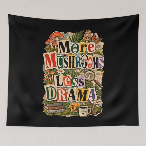 Item preview, More Mushrooms Less Drama – Vintage Mycology Mushroom ephemera Collage designed and sold by SidTastic .