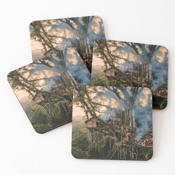 Item preview, Sanctuary in the Canopy: Treehouse Village in the Oceanic Jungle Art Print, Documentary Cultural Photography designed and sold by SOOstudio73.