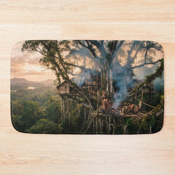 Item preview, Sanctuary in the Canopy: Treehouse Village in the Oceanic Jungle Art Print, Documentary Cultural Photography designed and sold by SOOstudio73.