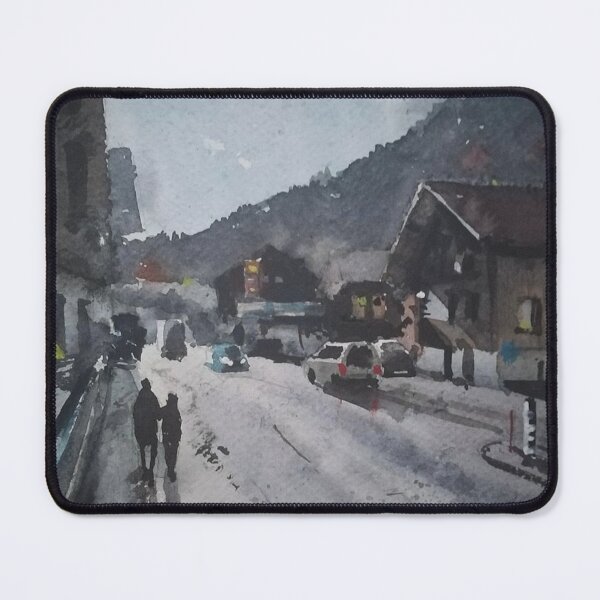 Item preview, Alpine Village Street Watercolor Art designed and sold by SlavaArt.