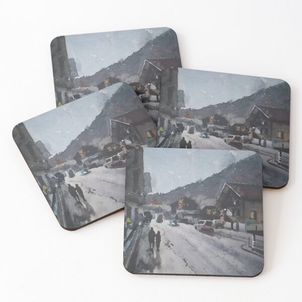 Item preview, Alpine Village Street Watercolor Art designed and sold by SlavaArt.