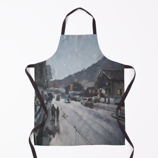 Item preview, Alpine Village Street Watercolor Art designed and sold by SlavaArt.