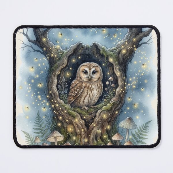 Item preview, Owl in Moonlit Hollow Watercolor Cottagecore Night Art designed and sold by CalmCapy Co.