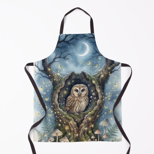 Item preview, Owl in Moonlit Hollow Watercolor Cottagecore Night Art designed and sold by CalmCapy Co.