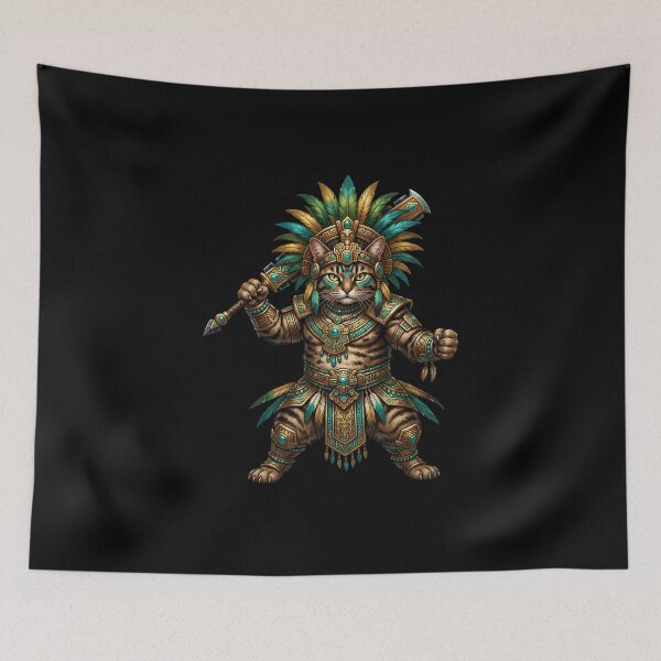 Aperçu de l'œuvre Aztec Cat Warrior - Mayan Eagle Headdress Fantasy Art créée et vendue par TOOBIC.