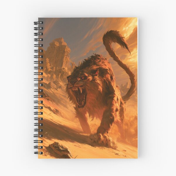 Item preview, A deadly Manticore stalking across scorching desert dunes beneath ancient ruined temples, Fantasy & Mythological Creatures designed and sold by CDC40.