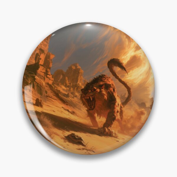 Item preview, A deadly Manticore stalking across scorching desert dunes beneath ancient ruined temples, Fantasy & Mythological Creatures designed and sold by CDC40.