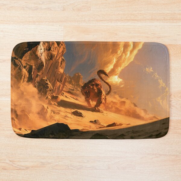 Item preview, A deadly Manticore stalking across scorching desert dunes beneath ancient ruined temples, Fantasy & Mythological Creatures designed and sold by CDC40.