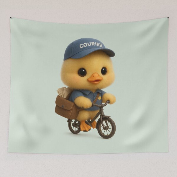 Aperçu de l'œuvre Canard mignon, coursier à vélo, livreur de courrier | Kawaii Cottagecore Art créée et vendue par Moons Studio.