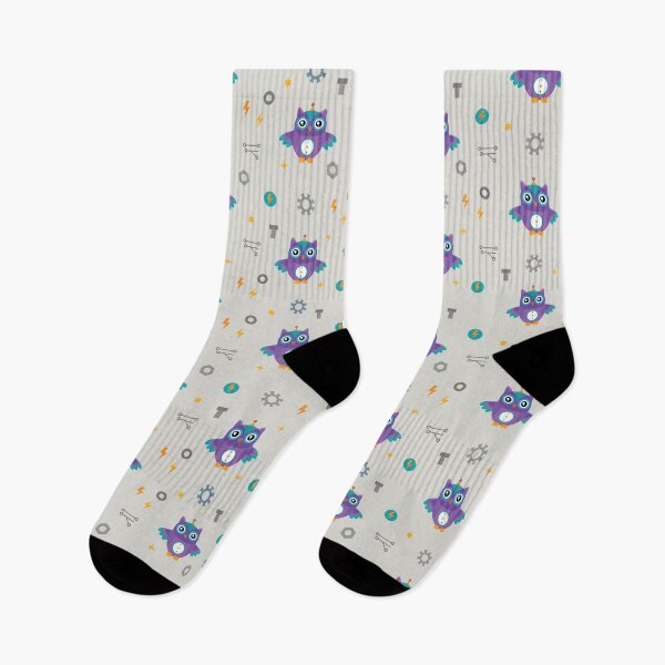 Item preview, Cute Purple Robot Owl Gears Seamless Pattern designed and sold by ElenMart.