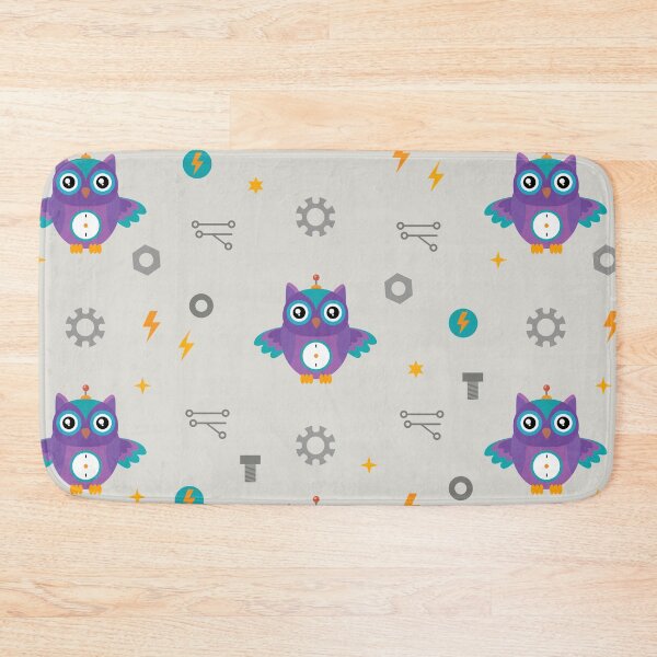 Item preview, Cute Purple Robot Owl Gears Seamless Pattern designed and sold by ElenMart.