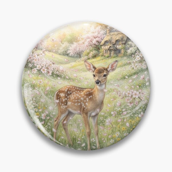 Item preview, Deer in Spring Blossom Meadow Watercolor Cottagecore Art designed and sold by CalmCapy Co.