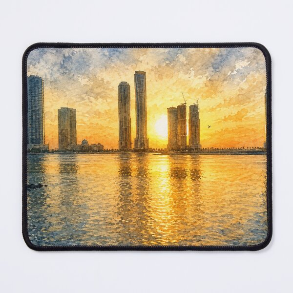 Item preview, Golden Sunset City Skyline Digital Watercolor designed and sold by SlavaArt.