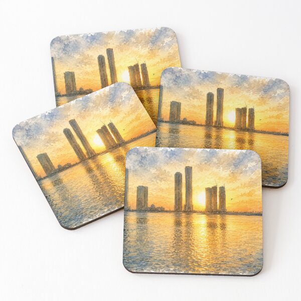 Item preview, Golden Sunset City Skyline Digital Watercolor designed and sold by SlavaArt.
