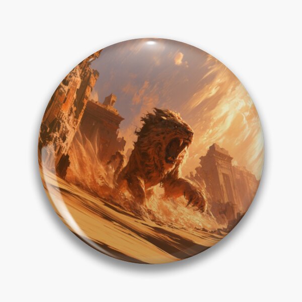 Item preview, A deadly Manticore stalking across scorching desert dunes beneath ancient ruined temples, Fantasy & Mythological Creatures designed and sold by CDC40.