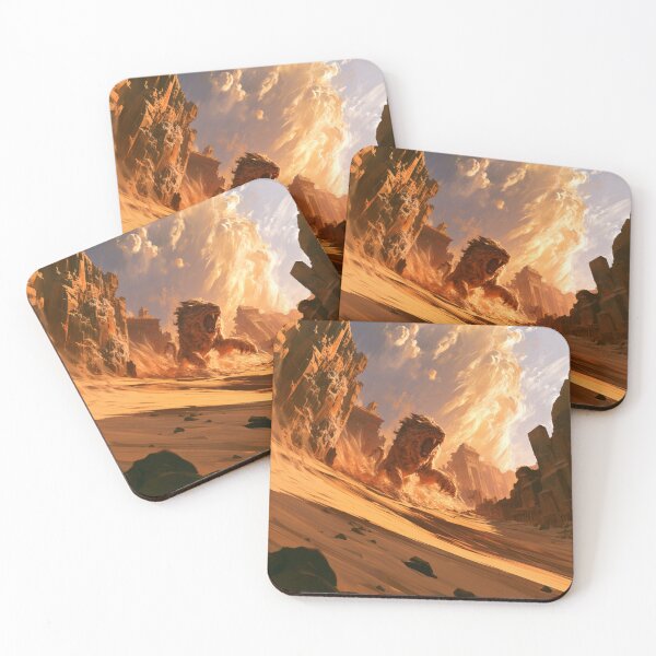 Item preview, A deadly Manticore stalking across scorching desert dunes beneath ancient ruined temples, Fantasy & Mythological Creatures designed and sold by CDC40.