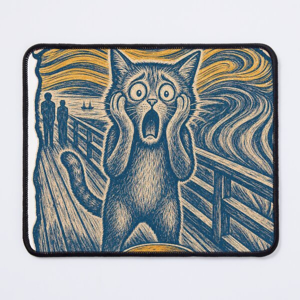 Item preview, The Scream Cat Empty Food Bowl Expressionist Woodcut Print T-Shirt designed and sold by KIDEnia.