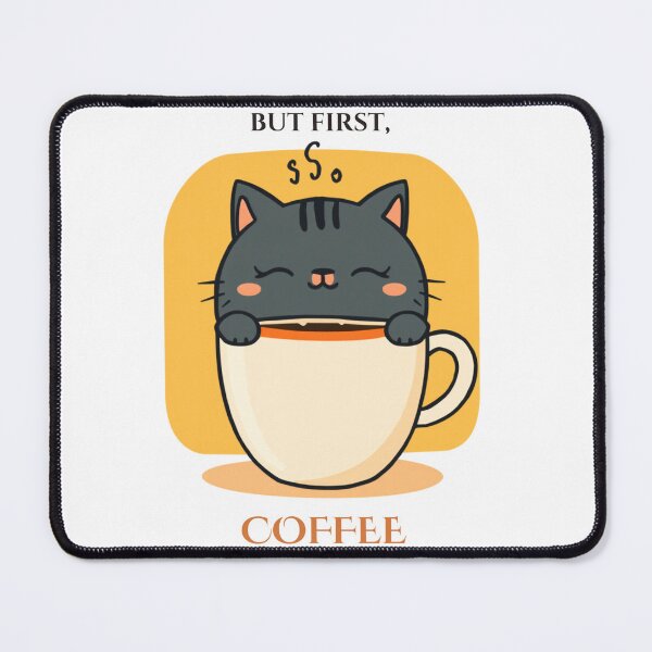 Item preview, But First, Coffee — Sleepy Cat with Coffee Mug Vintage Illustration designed and sold by Sithila-Arts.