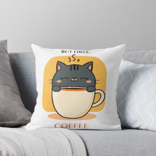 Item preview, But First, Coffee — Sleepy Cat with Coffee Mug Vintage Illustration designed and sold by Sithila-Arts.
