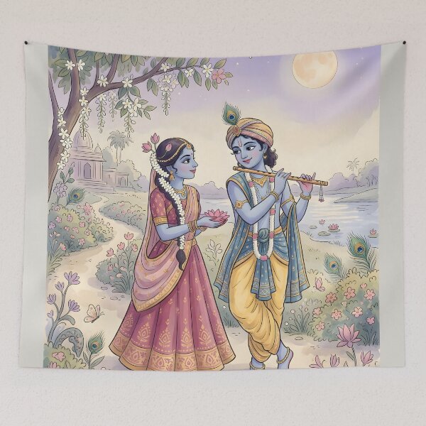 Item preview, Radha Krishna Divine Love Watercolor Art designed and sold by hutofdesigns.