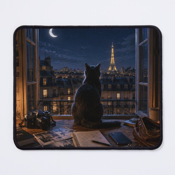 Item preview, Cat Contemplating Paris from the Window designed and sold by VECINDARIO MULTIVERSO.