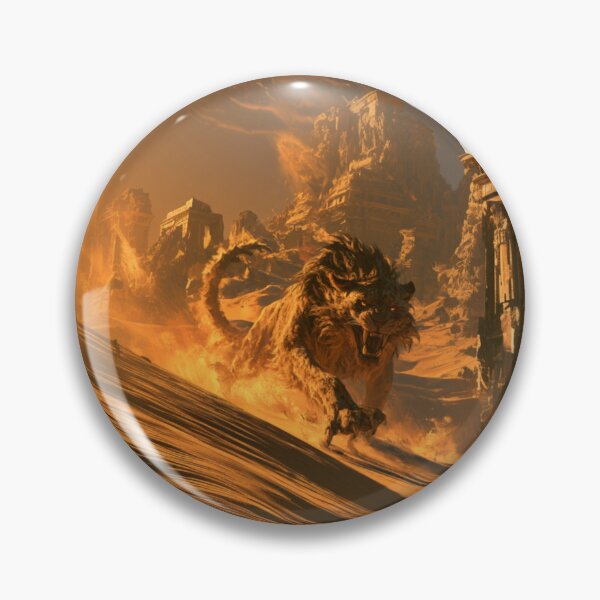 Item preview, A deadly Manticore stalking across scorching desert dunes beneath ancient ruined temples, Fantasy & Mythological Creatures designed and sold by CDC40.