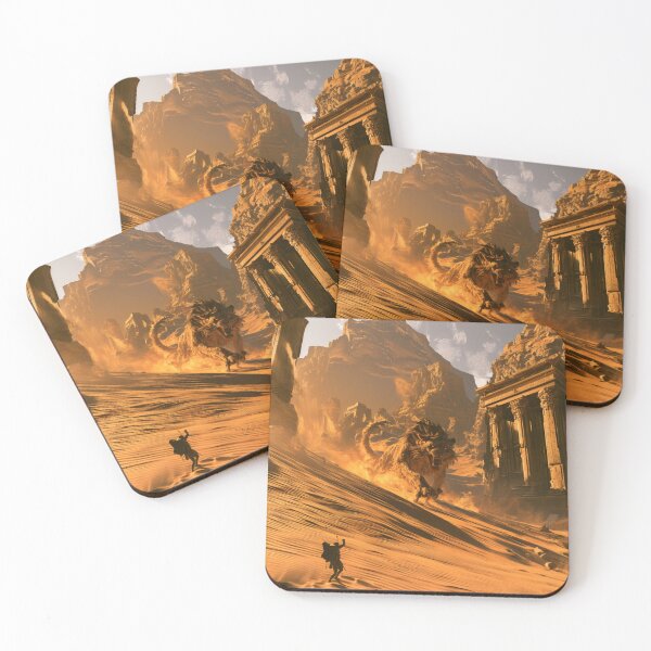 Item preview, A deadly Manticore stalking across scorching desert dunes beneath ancient ruined temples, Fantasy & Mythological Creatures designed and sold by CDC40.