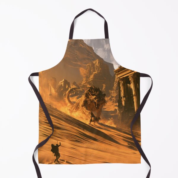 Item preview, A deadly Manticore stalking across scorching desert dunes beneath ancient ruined temples, Fantasy & Mythological Creatures designed and sold by CDC40.