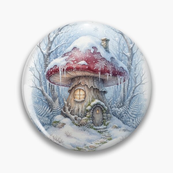 Item preview, Winter Mushroom Cottage Watercolor Fairy House Art designed and sold by CalmCapy Co.