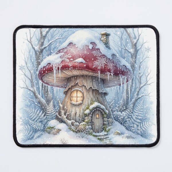 Item preview, Winter Mushroom Cottage Watercolor Fairy House Art designed and sold by CalmCapy Co.