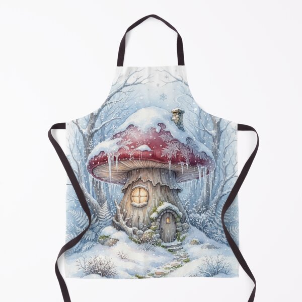 Item preview, Winter Mushroom Cottage Watercolor Fairy House Art designed and sold by CalmCapy Co.