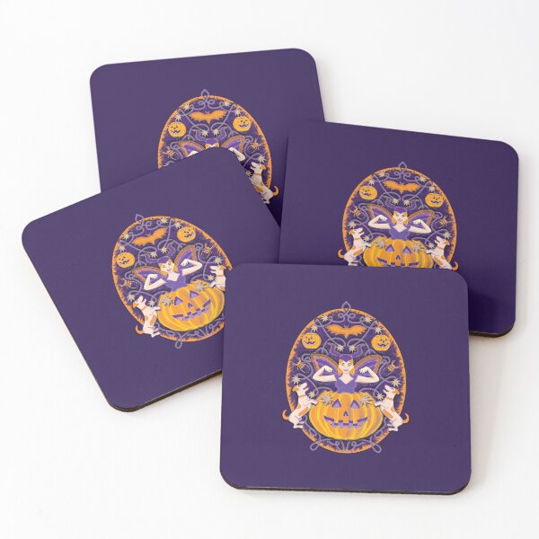 Item preview, Woman dressed as a devil emerging from a pumpkin plays with her dogs, purple designed and sold by WONDERPRINTVALLEY.