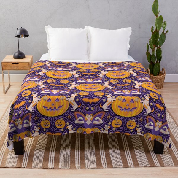 Item preview, Woman dressed as a devil emerging from a pumpkin plays with her dogs, purple designed and sold by WONDERPRINTVALLEY.