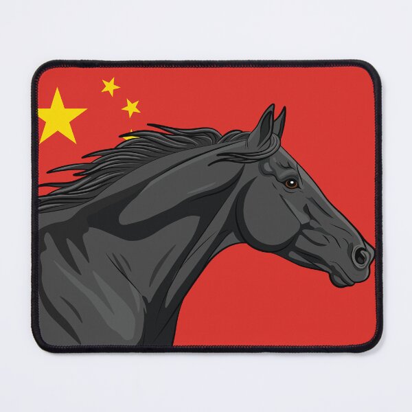 Item preview, A black Abaga horse in front of the Chinese flag designed and sold by Cheval-de-coeur.