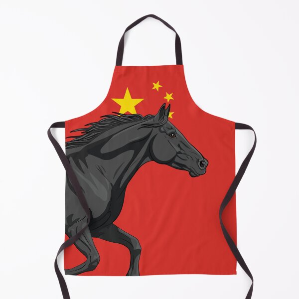 Item preview, A black Abaga horse in front of the Chinese flag designed and sold by Cheval-de-coeur.