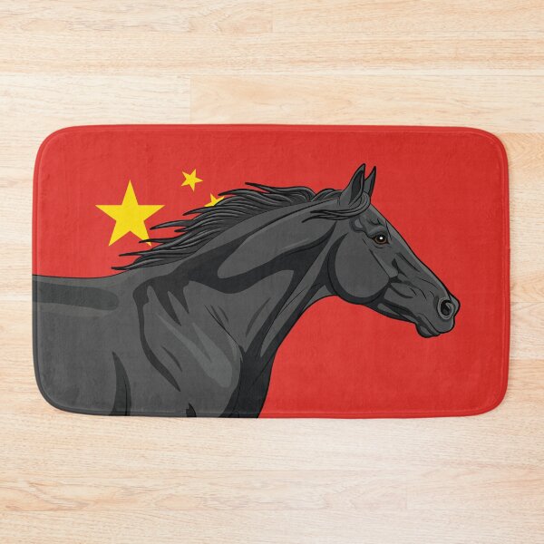 Item preview, A black Abaga horse in front of the Chinese flag designed and sold by Cheval-de-coeur.