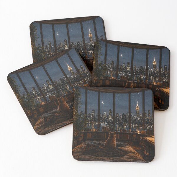 Item preview, Cat Looking at Manhattan in the Rain designed and sold by VECINDARIO MULTIVERSO.