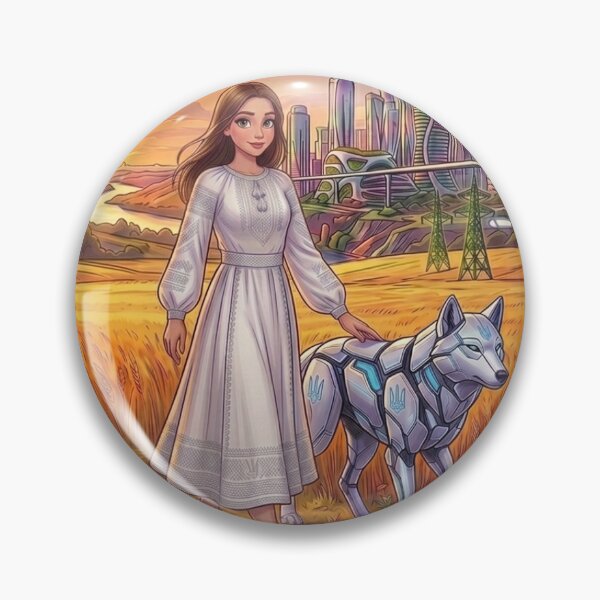 Item preview, Futuristic Ukraine Maiden with Cyber Wolf in Wheat Field designed and sold by ElenMart.