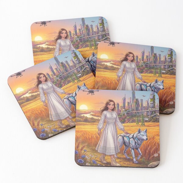Item preview, Futuristic Ukraine Maiden with Cyber Wolf in Wheat Field designed and sold by ElenMart.