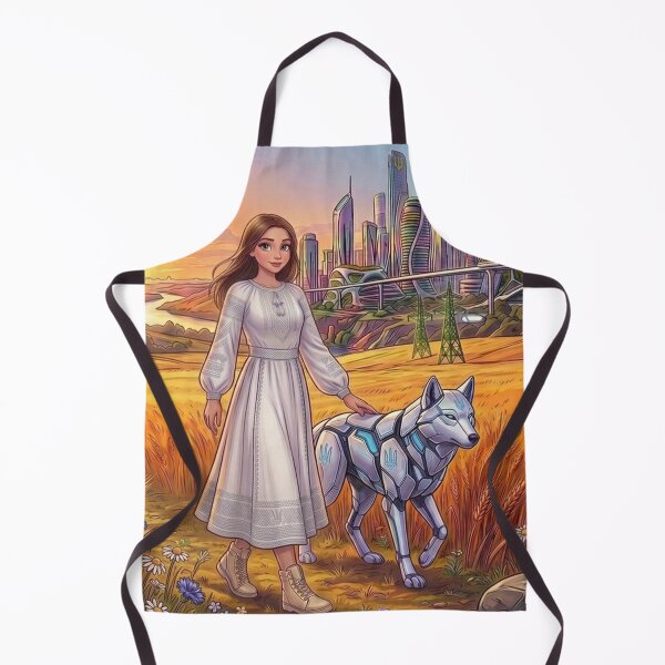 Item preview, Futuristic Ukraine Maiden with Cyber Wolf in Wheat Field designed and sold by ElenMart.