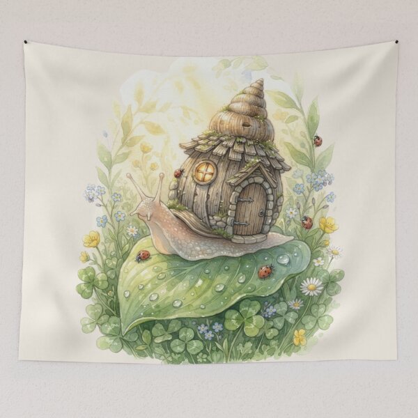 Item preview, Snail Garden Cottage Watercolor Fairycore Miniature Art designed and sold by CalmCapy Co.