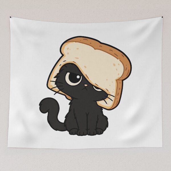 Item preview, Cute Black Cat Wearing Bread Hat Funny Food Cat designed and sold by MewMade.