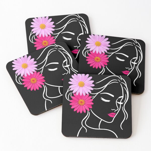 Item preview, Floral Woman Face Line Art with Pink Daisies Shapes Mania designed and sold by Shapes-Mania.