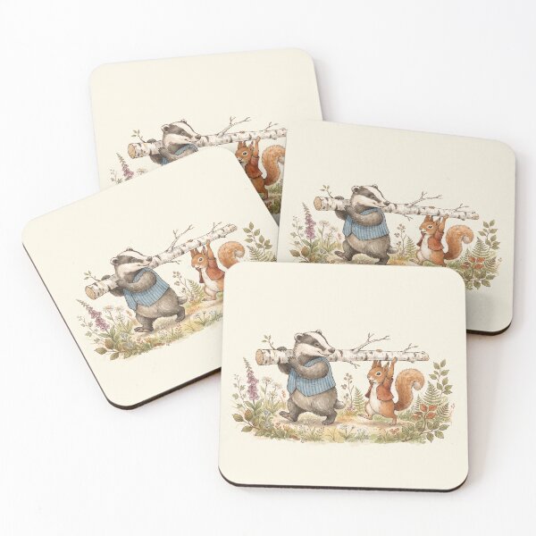 Item preview, Vintage Watercolor Badger and Squirrel Carrying a Log - Classic Storybook Art designed and sold by Pasteltone.