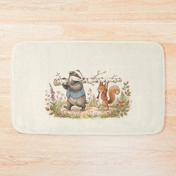 Item preview, Vintage Watercolor Badger and Squirrel Carrying a Log - Classic Storybook Art designed and sold by Pasteltone.