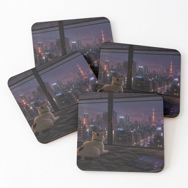 Item preview, Cat watching the Tokyo Tower from the bed designed and sold by VECINDARIO MULTIVERSO.